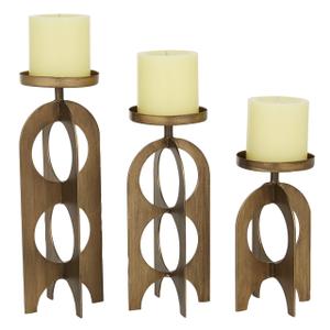 Deco 79 Metal Handmade Decorative Candle Holder Pillar Candle Stand, Set of 3 Candlestick Holder 7", 9", 11"H, Gold