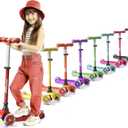 Lifemaster Mini 3-Wheel Kids Scooter with Multi-Color Wheel Lights 4-Height Adjustable Handlebar, Wide Anti-Slip Deck, Child Safety Certified, Boys & Girls Ages 2+ Supports Up to 110 lbs