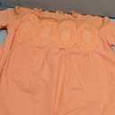 MISSACTIVER Women Lace Trim Short Sleeve Blouse Swing Crew Neck Ruffle Hem Mesh Shirts Summer Loose Poplin Babydoll Tops (Medium, Orange)