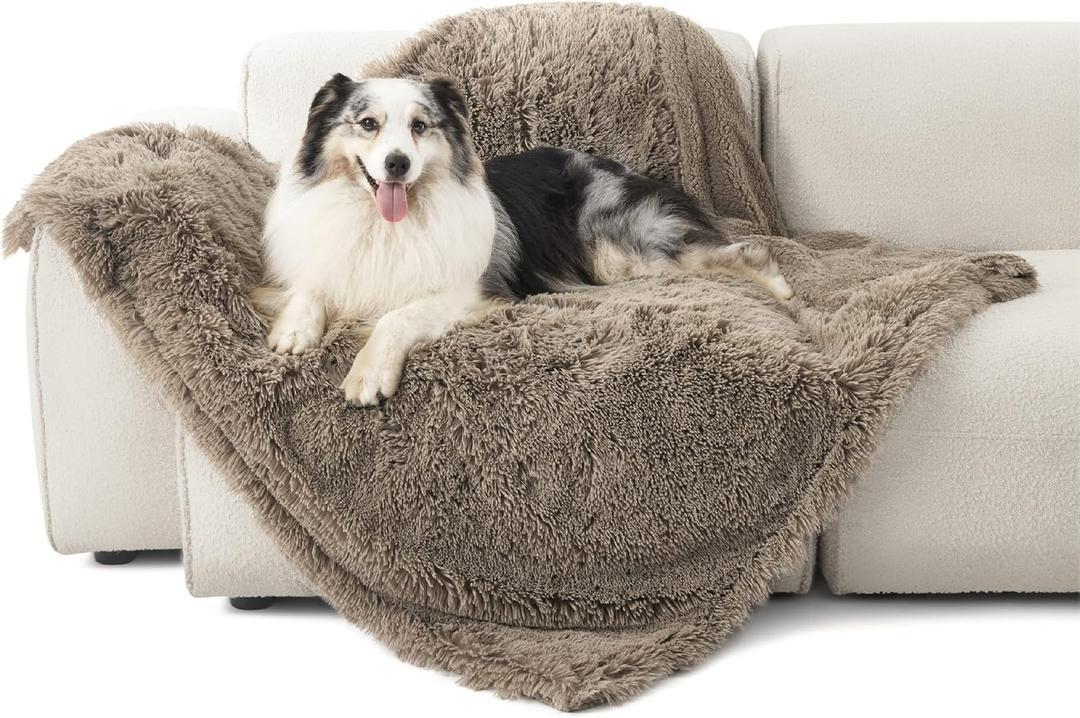 Bedsure Waterproof Dog Blankets for Large Dogs - Calming Cat Blanket for Couch Protector Washable, Long Faux Fur Pet Throw Blanket for Puppy, Reversible Furniture Protection, 50"x60", Brown (XL(50x60"), Light Brown)