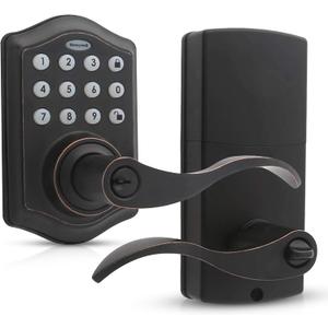 Honeywell Safes & Door Locks - Keyless Entry Lever Door Lock Handle with Electronic Keypad - Easy to Install Front Door Lock with 50 User Pin Codes - Oil Rubed Bronze, 6.5 x 8.8 x 9 in - 8734401