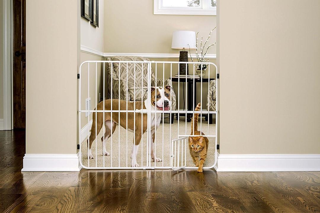 Carlson Extra Tall Metal Expandable Pet Gate White, Includes Small Pet Door 32" Tall x 22" - 38" Wide
