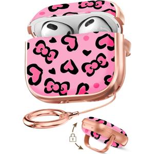 Coralogo for AirPods 3rd Case with Safety Lock - Cute Cartoon for AirPods 3rd Generation for Women Girls Fashion Stylish Leopard Pattern Design Kawaii Girly Girlish Hard Protective Cover