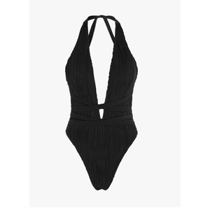 ZAFUL Women's One Piece Swimsuit Deep V Neck Ribbed Self Tie Sexy High Cut Bathing Suit Crisscross Back Swimwear, XL