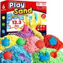 FURWEY Play Sand Set, with 13.3lbs of Colorful Sensory Sand, Plus 15 Tools & Molds, Sensory Play Sand Art Kits for Children Ages 3+ to Relaxing Creative Activities