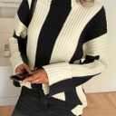 Saodimallsu Womens Turtleneck Sweater Color Block Striped Oversized Sweaters Winter Casual Trendy Pullover Tops