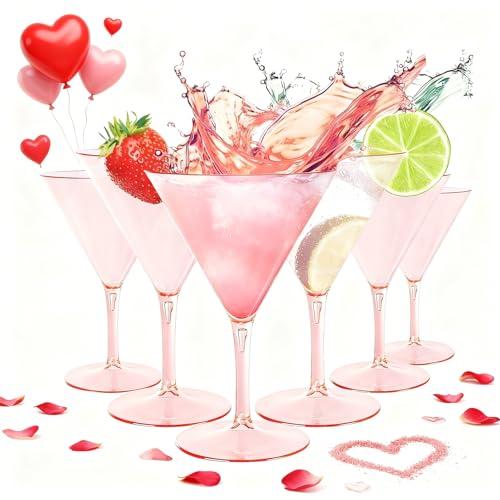 Liacere Martini Glasses Set of 6-11 oz Pink Plastic Martini Cocktail Glasses with Stem-Reusable Cocktail Glasses for Bar, Margarita, Whiskey, Gin, BPA-Free, Dishwasher-Safe ＆ Valentine’s Day