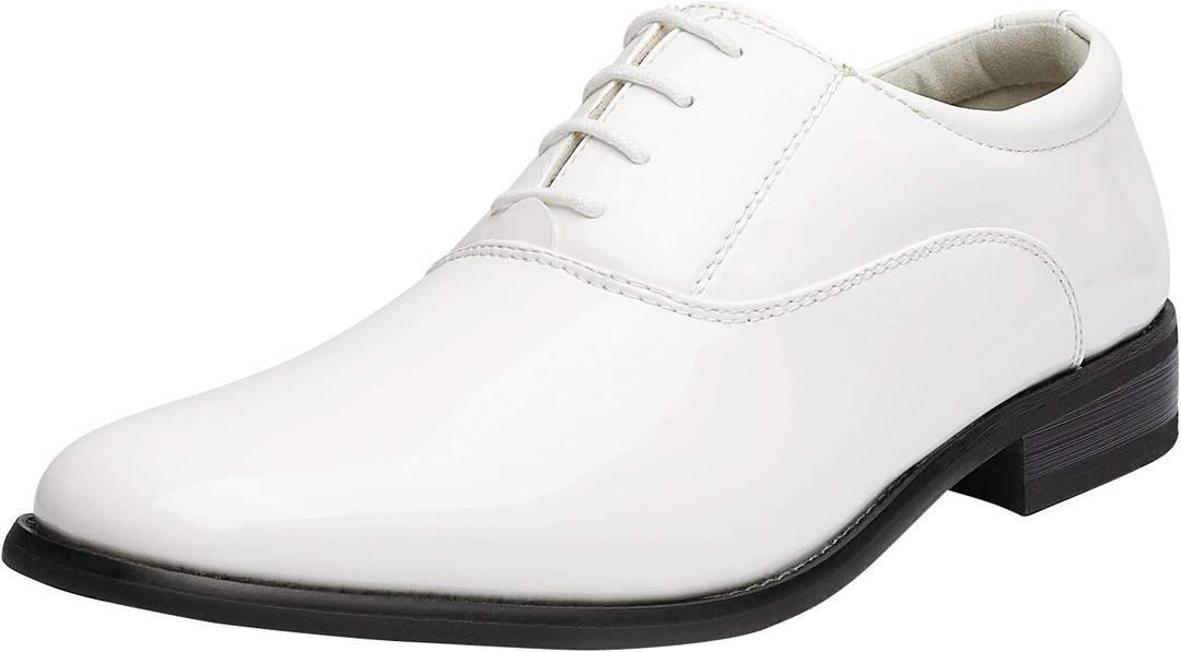 Bruno Marc Men's Faux Patent Leather Tuxedo Derby Dress Shoes Classic Lace-up Formal Oxford (13, 5/White)