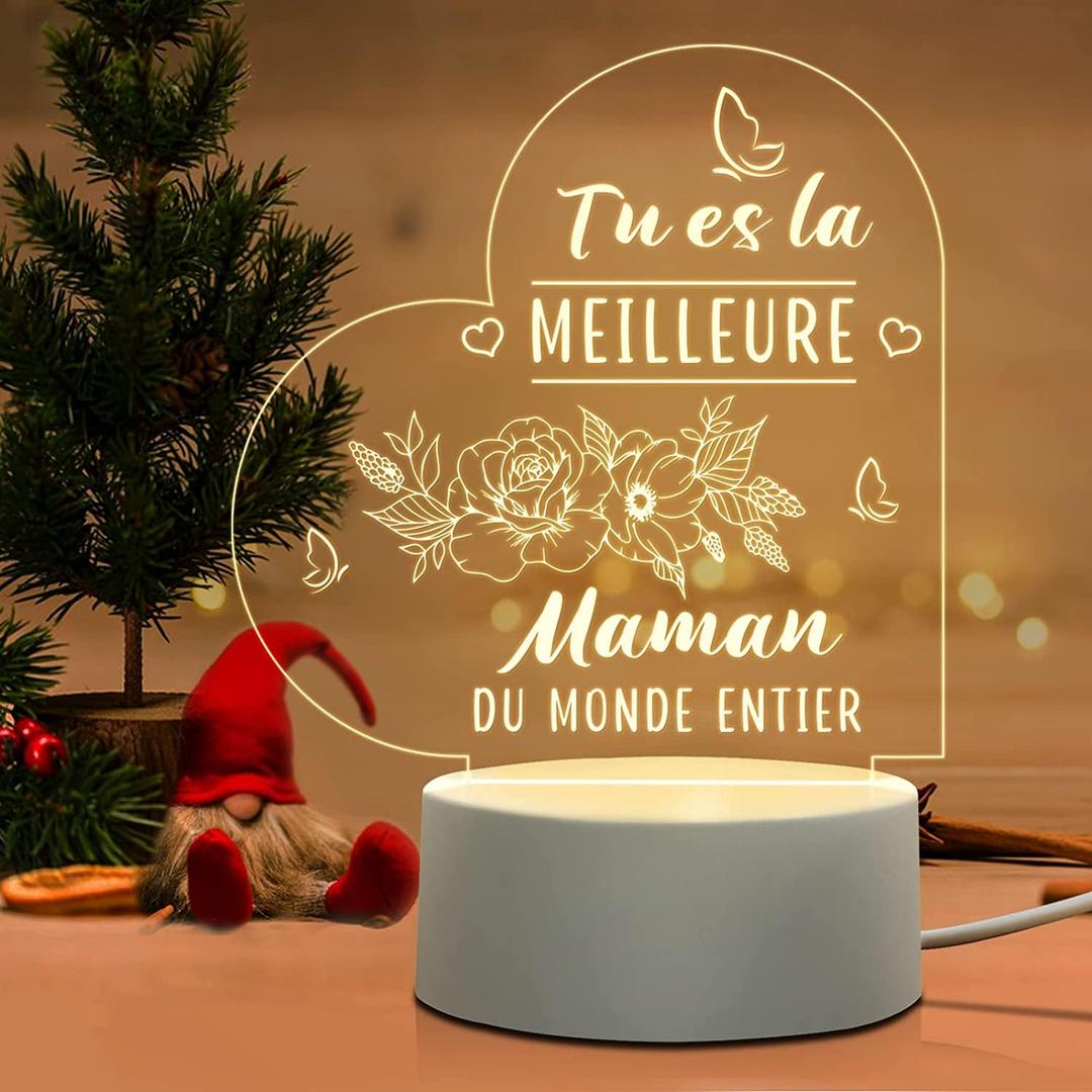 QYMCAT Gifts for Maman, Birthday Gifts for Maman- Acrylic Engraved Night Lamp, Personalized Maman Gifts from Daughter Son, Best Gift for Maman on Mom's Day Christmas, Clear