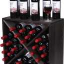 Wine Rack Cabinet countertop Wooden Stackable Storage Retro Cube 24 Bottles freestanding Floor Wine Holder Stand (Black)