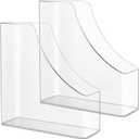 2 Pack Vertical File Holder Clear Acrylic Desk Organizer Storage Bins Holding Plastic Document Organizer PET Magazine Holder Basics Vertical Magazine Rack for Home Office School