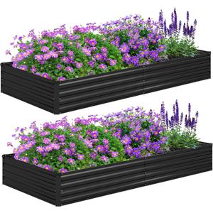 Foxlang 8x4x1ft(2 PCS) Galvanized Raised Garden Bed,Outdoor Planter Box Metal Patio Kit Planting Bed for Vegetables Flowers Herb,Black