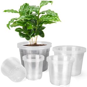 HQAUT 10/8/6/5 Inch Large Clear Nursery Pots with Drainage Holes, 16 Pack Gallon Clear Plastic Pots for Plants, Seedling Starter Pot, Garden Plant Pots for Succulents Flowers