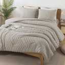 Andency Linen Comforter Set King Size, Boho Soft Warm Tufted Bedding Comforter Sets for King Size Bed, 3 Pieces Aesthetic Chevron Farmhouse Cute Bohemian Textured Bedding Set (King (104*90 in), 10 - Linen Grey)