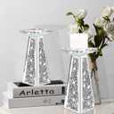Wocred 2 Piece Candlestick Holders for Holding Pillar Candles, Crystal Crushed Diamond Candle Holders Set Decor for Dinning Room, Silver Glass Votive Candle Holders for Table Centerpiece(8)