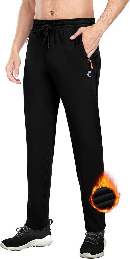 Men's Fleece Sweatpants Zipper Pockets Running Joggers Gym Athletic Sweat Pants for Winter Workout Warm Pant (3X-Large, Black)
