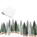 Christmas Decor Bottle Brush Trees Set- 24PCS Assorted Artificial Mini Snow Pine Trees with Wood Base for Village Miniature Craft Decorations for Home Indoor Party (Include Small Snow Blanket)