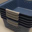 IRIS USA Plastic Storage Basket, 6-Pack, Medium, Shelf Basket Storage Organizer for Pantry, Cabinet, Bedroom, Closet, Laundry Room, Eco-Friendly, Navy