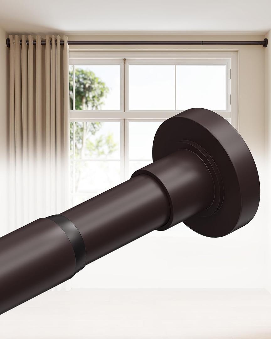 ALLZONE Tension Curtain Rods for Windows 66 to 120 Inches, Heavy Duty Curtain Rods No Drilling, Extra Long Tension Rod for Curtains, Outdoor Tension Rods for Patio, Bedroom, Dark Brown