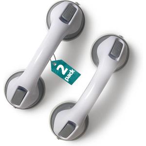 2 Pack Heavy-Duty Shower Grab Bars - Gemroom 12 Inch Grey Suction Bar Handles for Elderly, Seniors, Handicap, Safety Balance Assist Grip for Bathroom, Toilet - Anti-Slip, Shower Handles Hand Rai (11.8")