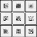 eletecpro 18x18 Picture Frames Set of 9, Classic Gallery Wall Frame Set for 8x8 Photos with Mat or 18x18 without Mat, Storyline Picture Frame for Art Prints, Black Poster Frames for Home Decor Wall