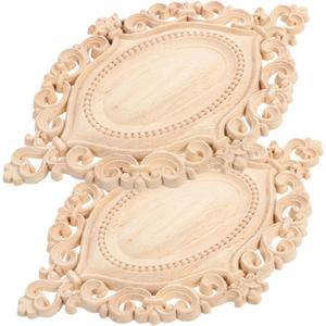 Homoyoyo 2Pcs Woodsy Oval Mirror 3D Wall Decals: Wood Appliques for Furniture Wood Appliques Onlays for Cabinet Nightstands Headboard Dresser Craft Home DIY Project