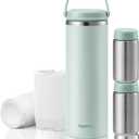 Papablic Innovative 360 CapsuleChill Breastmilk Cooler for 36H Safe Storage, 20oz Stress-Free Portable Breast Milk Chiller with 2pcs Stainless Steel Baby Bottles for Work & Travel, Mint Green