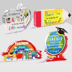 4 Pcs Acrylic Teacher Appreciation Gifts Bulk for Teacher Birthday Decor for Paperweight Keepsake School Classroom Office Desk Accessories