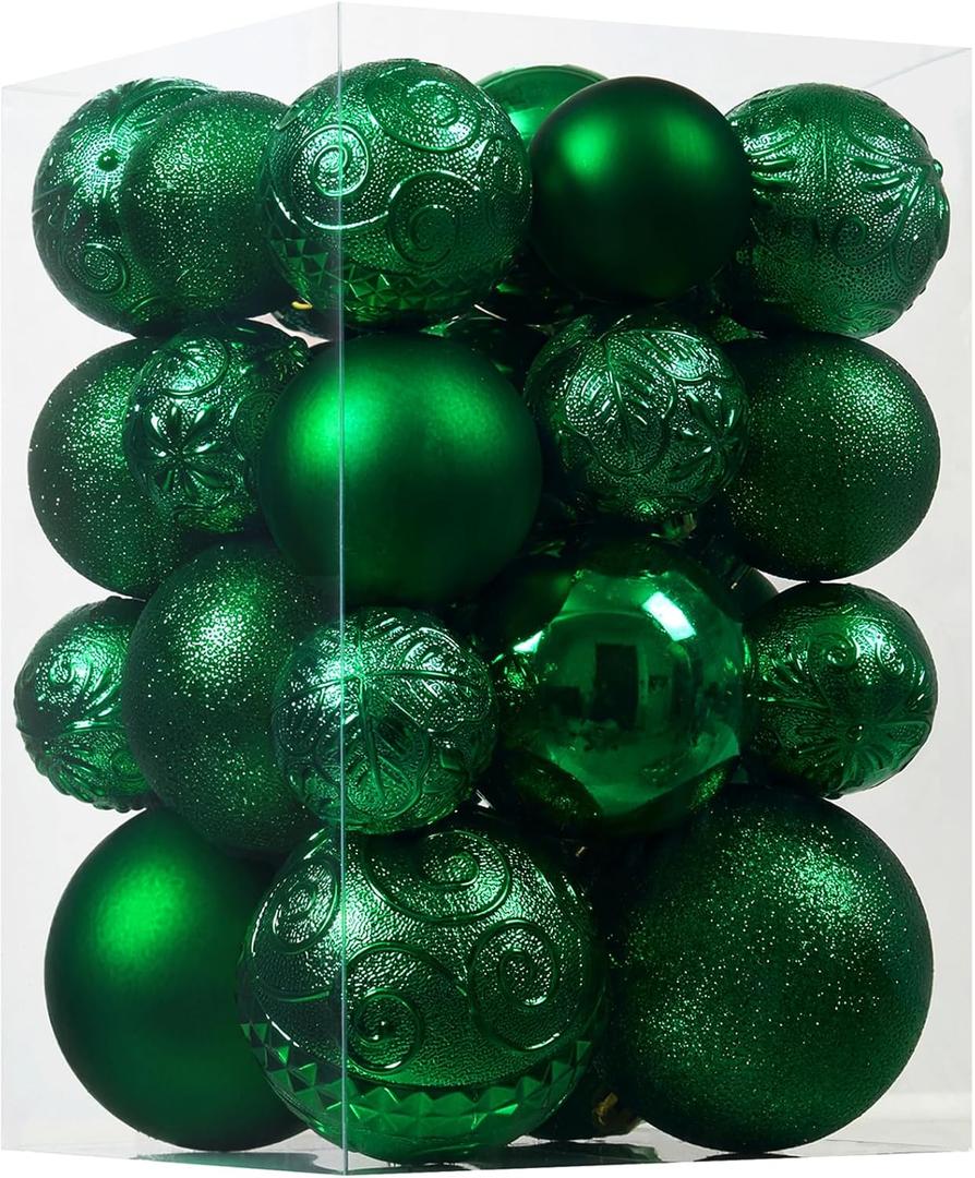 Christmas Ball Ornaments - 30pcs Shatterproof Christmas Ornaments Set Plastic Hanging Christmas Decorations for Xmas Tree Holiday Party Decor, 6 Styles in 4 Sizes (Green)