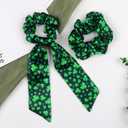 2 x 2PCS Green Shamrock Hair Ties for Women Girls, St Patrick's Day Hair Accessories for Thick Hair, Dark Green Clover Leaf Hair Ties, Long Tail Hair Ties Hair Cuff for Irish Day Parade Party