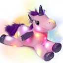 Hopearl LED Plush Unicorn Lighting Up Stuffed Animal Floppy Night Lights Glow in The Dark Birthday Festival for Kids Toddler Girls, Pink, 16''