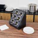 Restaurantware-Met Lux 13.78 x 11.42 x 15.94 Inch Flatware Organizer, 1 Standing Cutlery Holder - Includes 6 Stainless Steel Cylinders, Perforated Design, Black Plastic Utensil Holder, For Breakroom