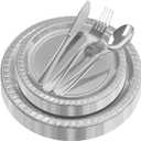 125pcs Silver Plastic Plates for 25 Guests, Include 25 Dinner Dessert Plates |Forks |Knives |Spoons for Weddings Parties Christmas (Silver, 125PCS25 Guests)