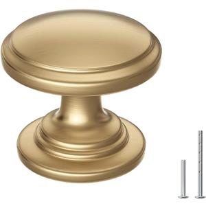25 Pack Cabinet Knobs 1-3/16 Inch Round Champagne Bronze Dresser Drawer Knobs Zinc Alloy Hardware with Wide Base for Kitchen Bedroom Bathroom