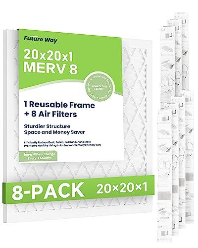 Future Way 20x20x1 Air Filter, MERV 8, MPR 700, Assembly Kit with 1 Reusable ABS Frame & 8 Filters for AC Furnace, Actual Size: 19-11/16 x 19-11/16 x 3/4 inch