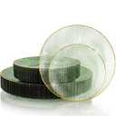 DaYammi 60Pcs Sage Green Plastic Plates with Gold Rim, Disposable Plates Set Includes 30 Dinner Plate & 30 Salad Plate, Fancy Green Party Plates with Radial Texture for Party Wedding Dinner Easter