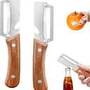 3 x 2 Pack 2-in-1 Vegetable Peeler with Bottle Opener - Stainless Steel Blade, Wooden Handle, Heavy Duty Peeler for Potato, Carrot, Pineapple, Pumpkin, Sugarcane(Left and Right Combo)