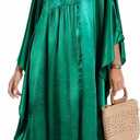 Bsubseach Women's Plus Size Kaftan Dresses Sparkly Glitter V Neck Swimsuit Coverup Beach Maxi Silky Caftans Loungewear (Green)