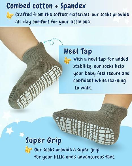 RATIVE Anti Slip Ankle Socks with Grips for Baby Toddler Kids Boys Girls 4 Pack Assorted Colors 6-12 Month