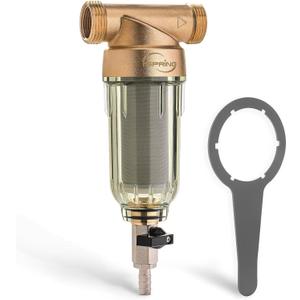 iSpring WSP-200 Spin Down Sediment Water Filter, Whole House Reusable Flushable Prefilter for Well Water, 200-Micron, 1" MNPT + 3/4" FNPT, Lead-Free Brass