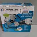 Comfort Zone Cradle Floor Fan, Electric, High-Velocity,180 Degree Adjustable Tilt, 14 inch, 3 Speed, Carry Handle, Rubber Feet, Metal, Airflow 21 ft/sec, Ideal for Garage or Workshop, CZHV14B