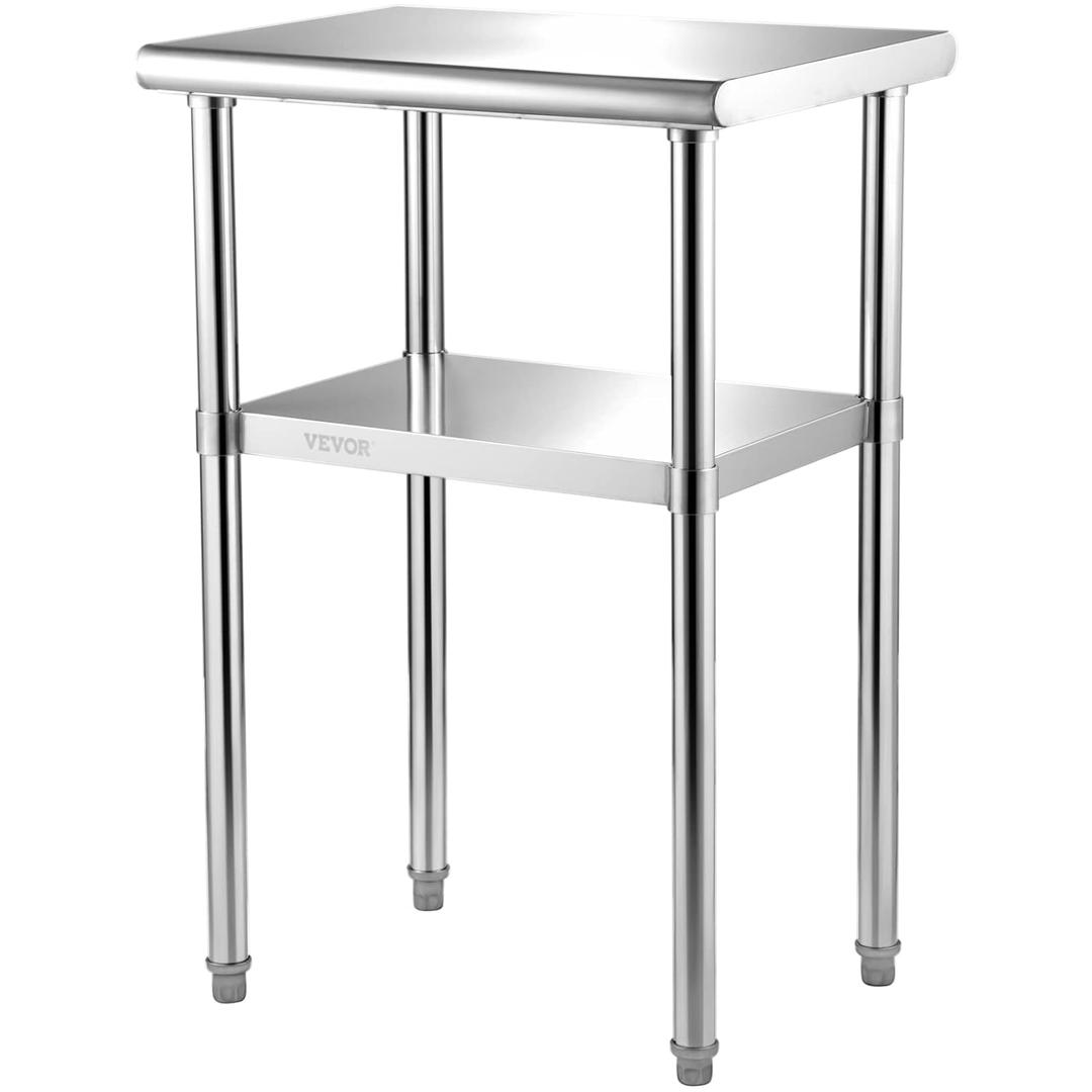 VEVOR Stainless Steel Prep Table, 24 x 18 x 36 Inch, 600lbs Load Capacity Heavy Duty Metal Worktable with Adjustable Undershelf & Feet, Commercial Workstation for Kitchen Restaurant Garage Backyard VEVOR Stainless Steel Prep Table, 24 x 18 x 36 Inch, 600lbs Load Capacity Heavy Duty Metal Worktable with Adjustable Undershelf & Feet, Commercial Workstation for Kitchen Restaurant Garage Backyard