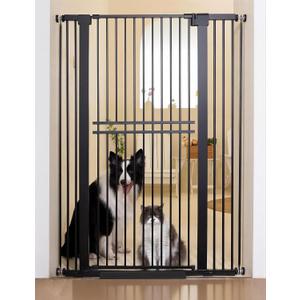 No Pawblems 55" Extra Tall Pet Gate, 29"-40" Wide Tall Dog Gate, Black | No-Drill Pressure Mounted, 1.37" Narrow Gap, Auto Close, Anti-Trip Ramp, One-Hand Operation, Dual Lock, for Doorways Hallway