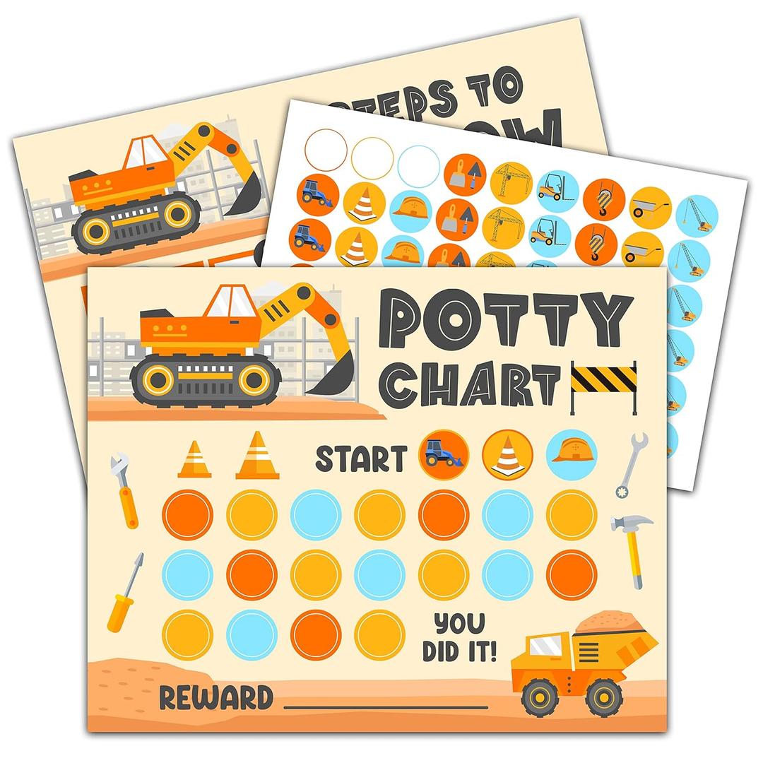 Construction Potty Training Reward Chart with Stickers, Dump Truck Themed Behavior Chart for Kids, Toilet Training Chart for Boys Girls  