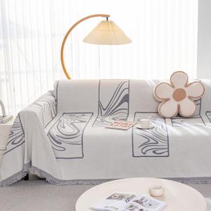 Boho Couch Cover, Chenille Couch Cover Soft Pet-Friendly Sofa Cover for Dog, Sofa Slipcover Multi-use Furniture Protector with Tassels,Washable Cover for 3 Cushion Sofa (71" x 118", French Murals Grey)