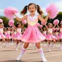 Cheerleader Costume for Girls Cheerleader Outfit for Kids Cheerleading Dress with Pom Poms for Halloween Dress Up (Pink, M)