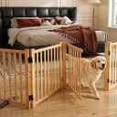 Wooden Freestanding Dog Gate Indoor with Door, 23" H 4 Panels | No-Painted Foldable Puppy Gate Walk Through, Folding Portable Pet Fence For Stairs, Doorways, Hallways