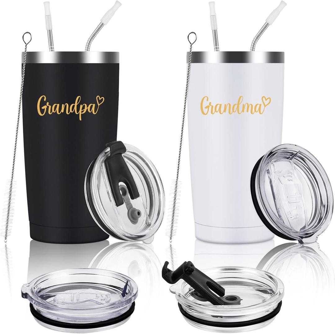 Lifecapido Grandparents Gifts, Grandma and Grandpa Travel Tumbler Set, Christmas Birthday Gifts for Grandparents Grandma Grandpa from Grandkids Grandchildren, 20oz Stainless Steel Insulated Tumbler (2 Black&White)