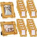 Qunclay 5 Mini Vintage Gold Picture Frames 2.5x3.5 Inches Ornate Wallet Size Retro Photo Frame Set with Backboard for Wedding Tabletop & Wall Hanging Display, Antique Home Gallery Decor