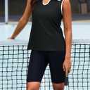 Dokotoo Women's Quick Dry Golf Polo Shirts Collared V Neck Sleeveless Tennis Shirt Stripe Workout Tops (Black, XXL)